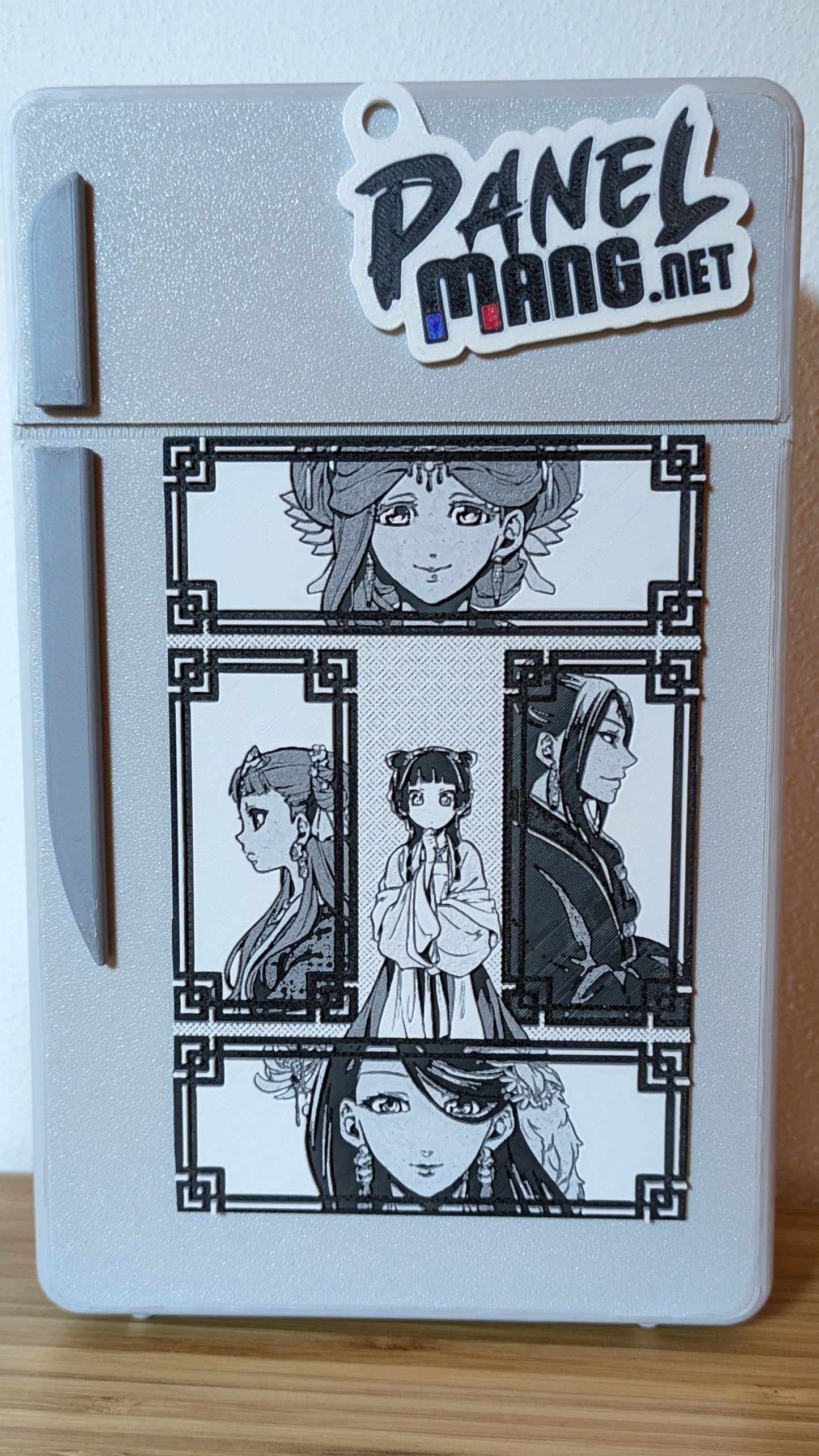 Apothecary Diaries 5 character magnet panel attached to refrigerator door showing practical use as kitchen decoration