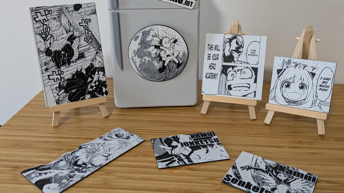 Complete view of Demon Slayer group magnet featuring all four main characters in peaceful Mugen Train scene