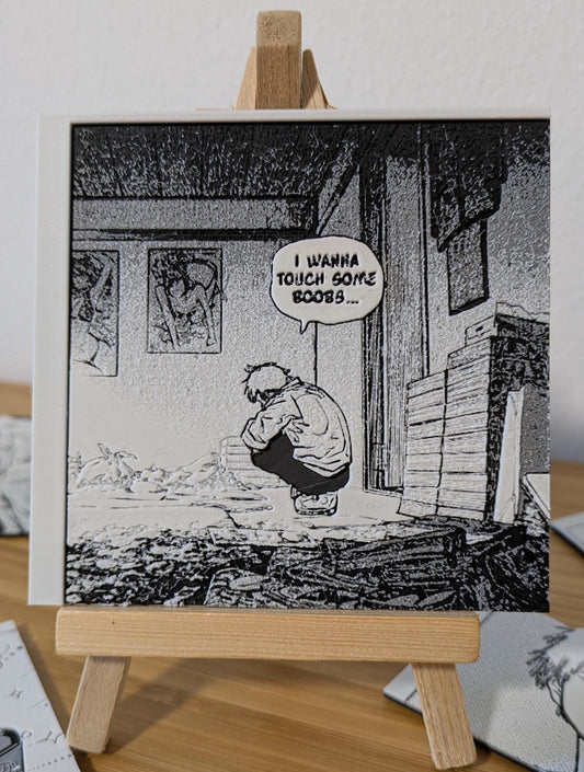 Magnete Chainsaw Man – Denji “Voglio toccare un po' di tette” Pannello 10 x 10 cm Decorazione 3D fatta a mano