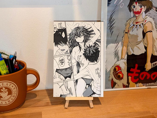 Pannello manga 3D di High School DxD - Scena iconica di Akeno / 15 x 22 cm / Arte murale anime fatta a mano con cavalletto in legno incluso / Decorazione manga Ecchi