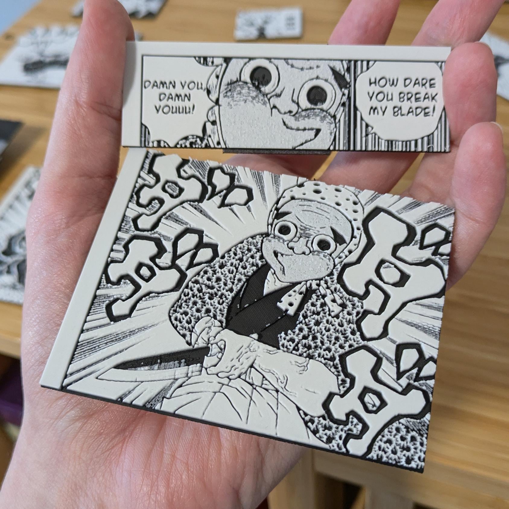Demon Slayer double panel magnet featuring iconic 'How Dare You Break My Sword' scene 9x10cm handmade decoration
