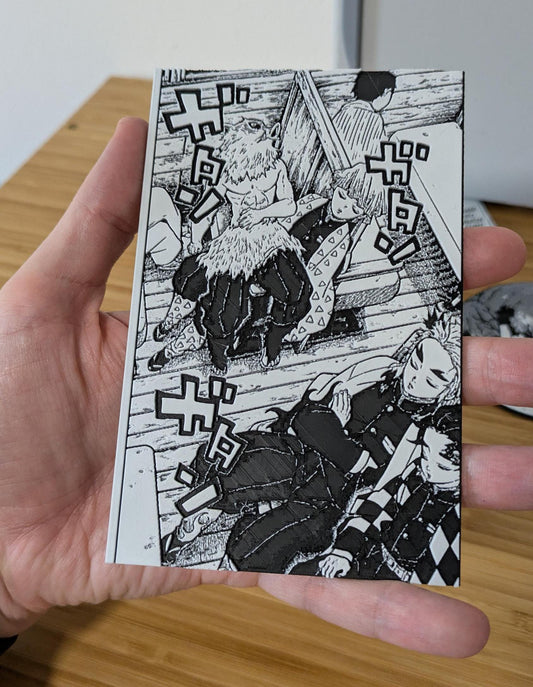 Demon Slayer group magnet featuring Zenitsu, Inosuke, Tengen and Tanjiro sleeping on Mugen Train - 9x14cm 3D printed anime decor