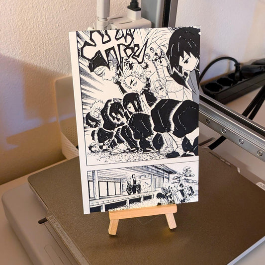 Demon Slayer Hashira arc 3D manga panel 14x20cm with wooden easel showing high-definition anime wall art