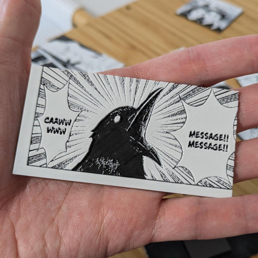 Demon Slayer crow magnet 3D printed panel art showing detailed manga artwork in 9x4.5cm size