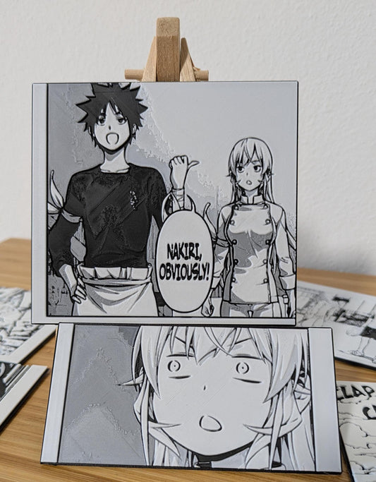 Food Wars 3D printed magnet featuring Nakiri Erina and Soma Yukihira panel, 9x14cm handmade anime decoration