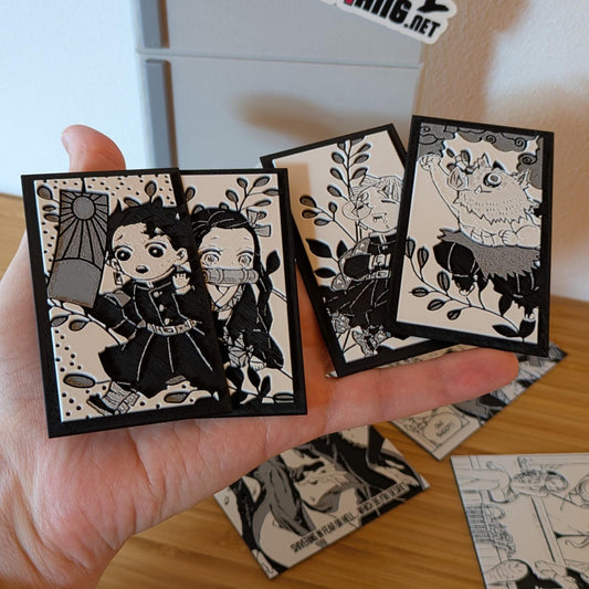 Individual view of Demon Slayer main characters magnet set showing detailed 3D printed manga artwork