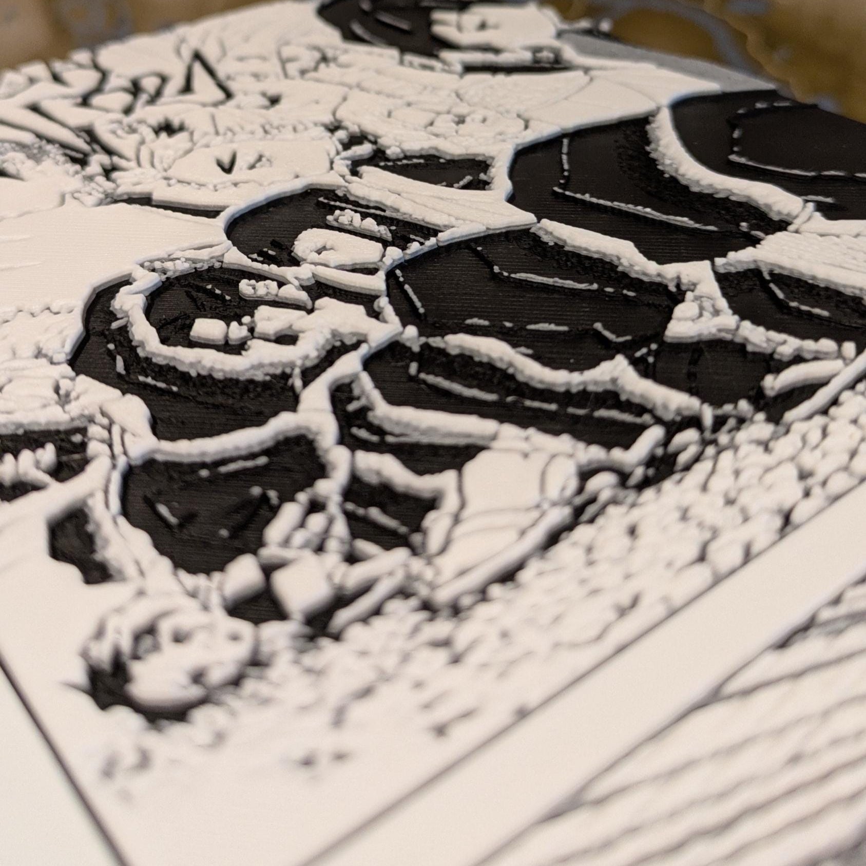 Side view of 3D printed Demon Slayer Hashira panel showing dimensional depth and craftsmanship quality