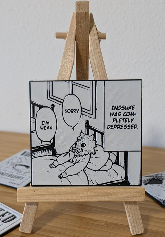 Demon Slayer Inosuke funny scene magnet 7x6.5cm showing comical manga panel with 3D printed relief