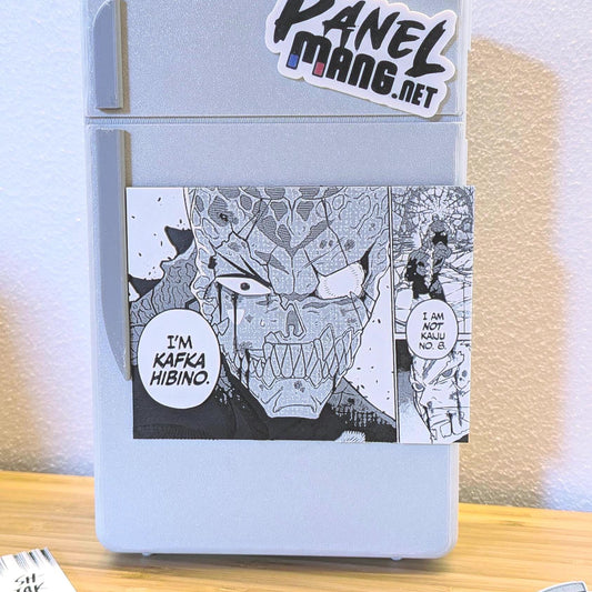 Close-up detail of Kafka Hibino transformation scene 3D magnet from Kaiju No.8 manga series