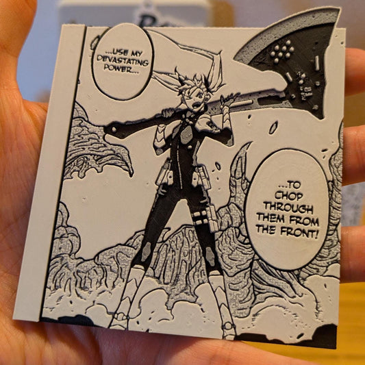 Kaiju No.8 3D printed magnet featuring Kikoru Shinomiya with axe, handmade collectible for anime fans