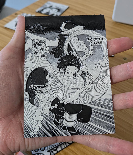 Demon Slayer Tanjiro Fourth Style Striking Tide magnet 9x13cm showing dynamic water breathing technique in 3D printed design