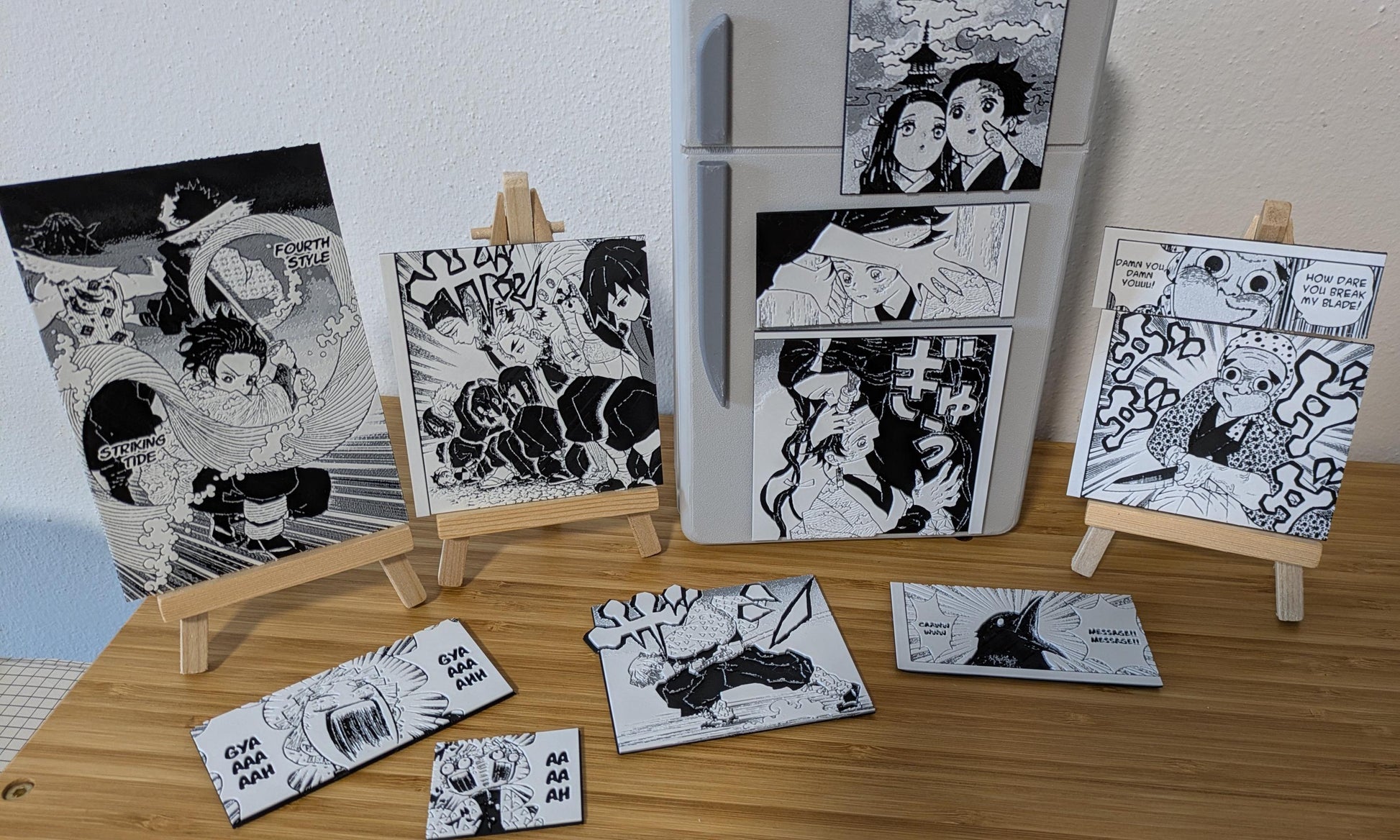 Demon Slayer Tanjiro Striking Tide magnet displayed on magnetic surface showing practical anime decor use
