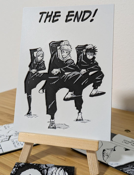 Magnete Jujutsu Kaisen – Pannello di danza del trio "The End!" 10 x 14 cm, decorazione 3D fatta a mano