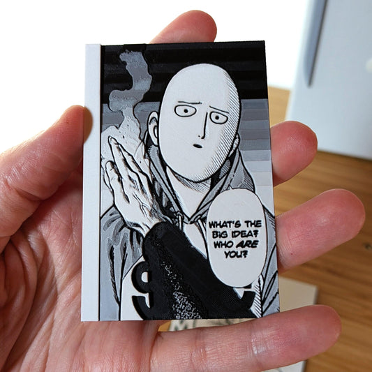 Magnete One Punch Man – Saitama "Qual è la grande idea?" Pannello 6 x 9 cm Decorazione manga stampata in 3D