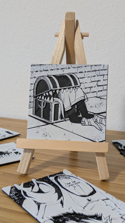 Frieren Mimik calamita 7 x 7 cm intrappolata nella cassa. Idea regalo per nerd e otaku stampata in 3d dal manga originale